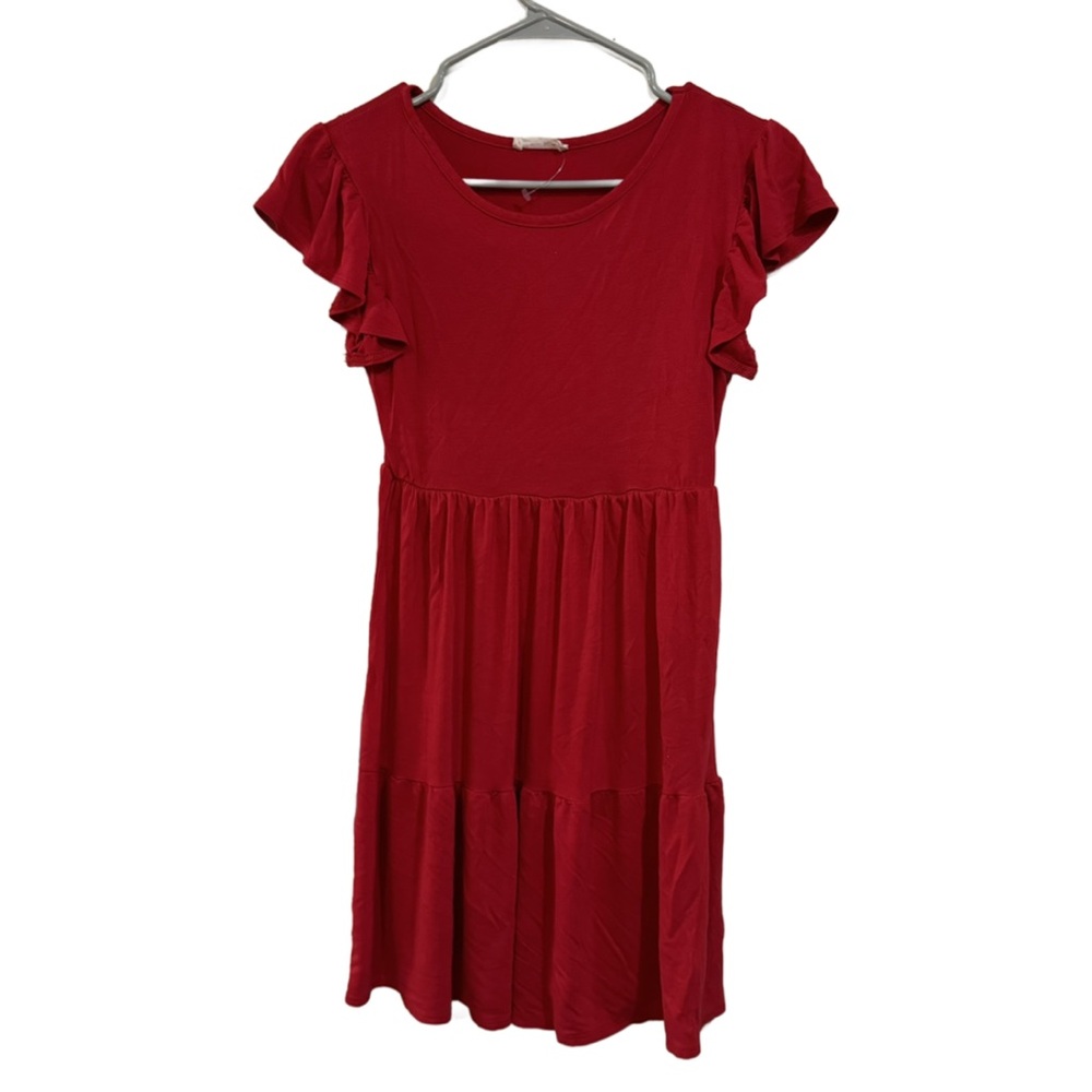 Olivia Rae Red Tshirt Ruffle Sleeved Mini Dress